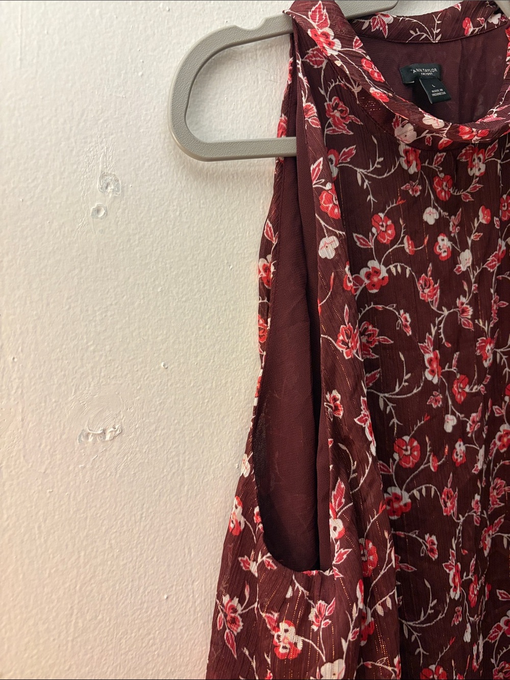 Ann Taylor Factory Burgundy Floral Tie-Neck Dress - Picture 4 of 5